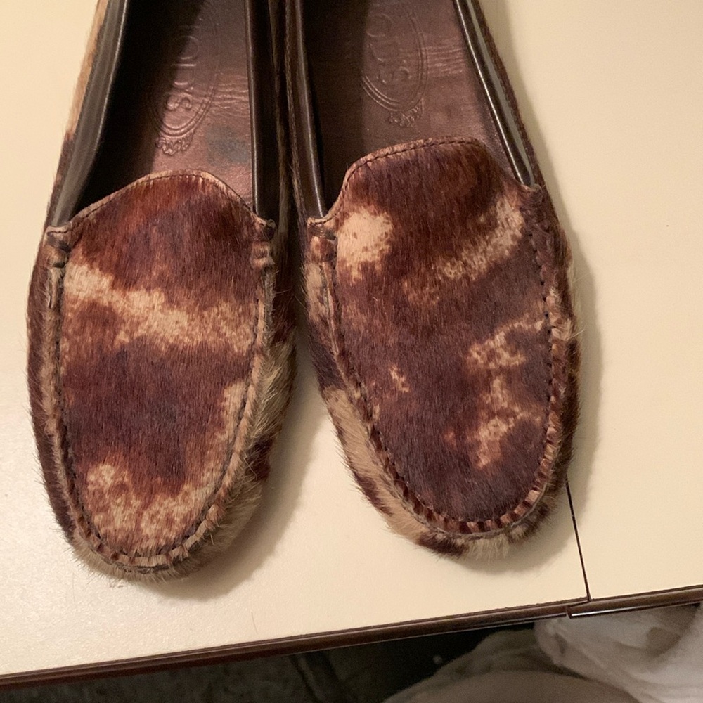 Tod's Brown and Cream Haircalf Loafers